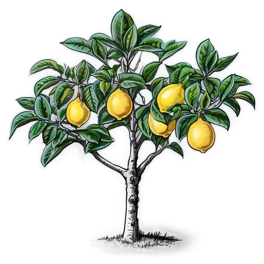 Detailed Lemon Tree Sketch Png 06212024 PNG image