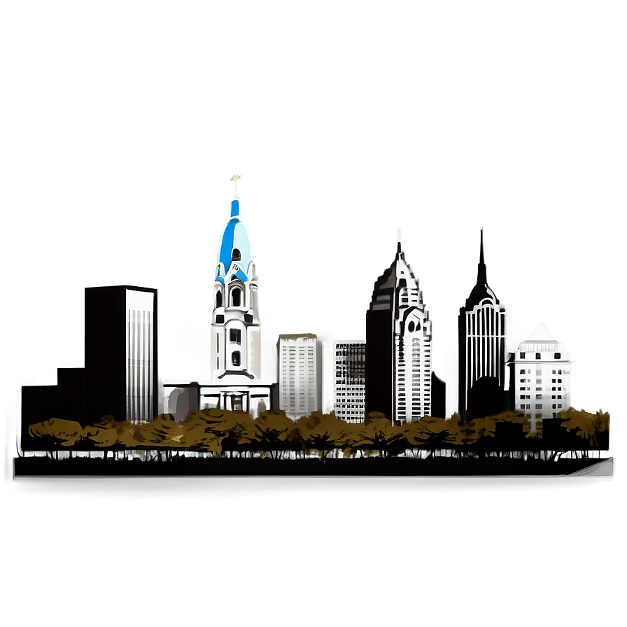 Detailed Philadelphia Skyline Illustration Png Onf26 PNG image