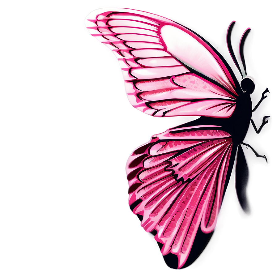 Detailed Pink Butterfly Illustration Png Vmc58 PNG image