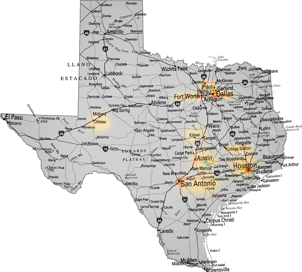 Detailed Texas Mapwith Citiesand Towns PNG image