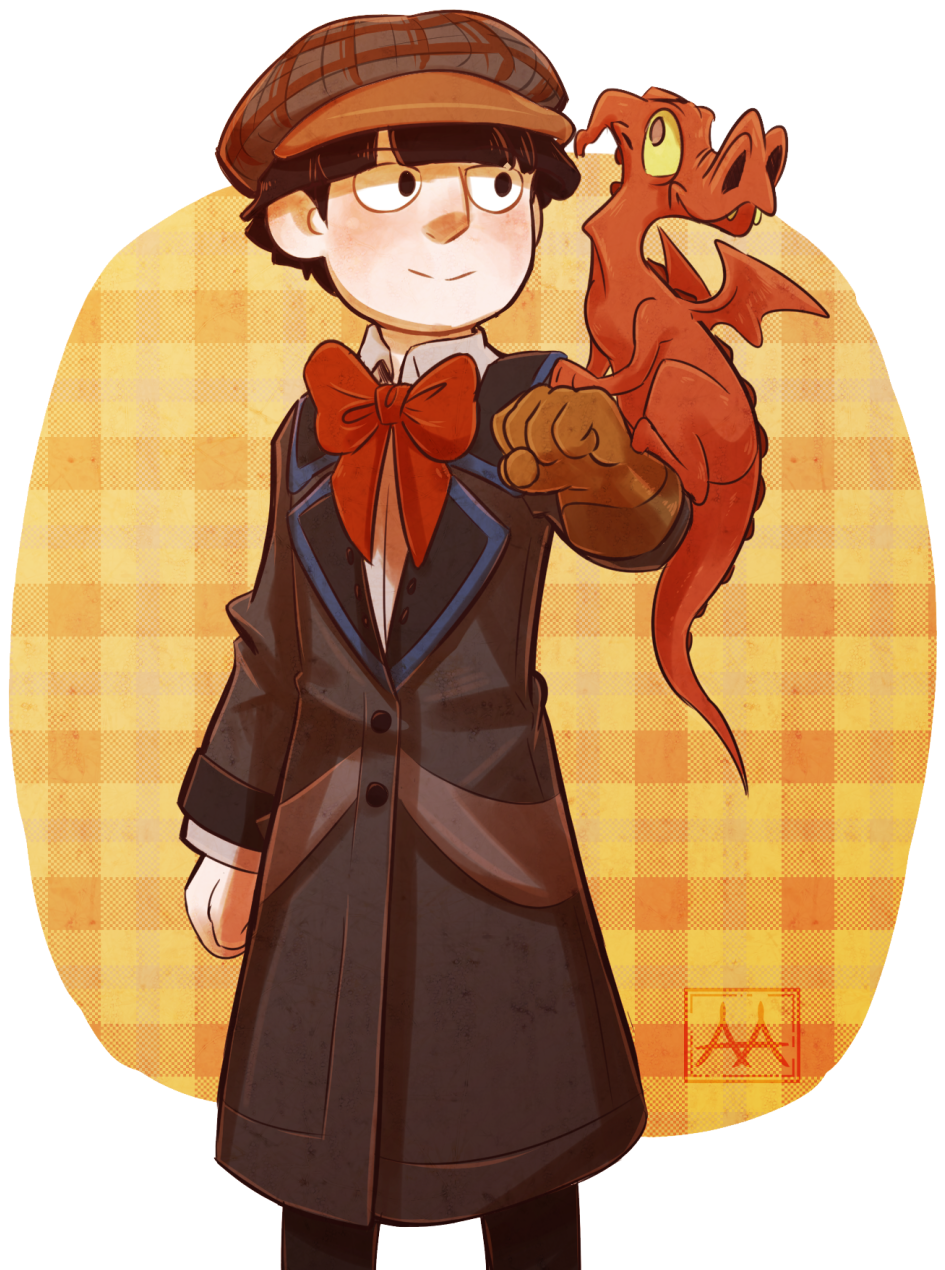 Detective Boyand Red Dragon Friend PNG image