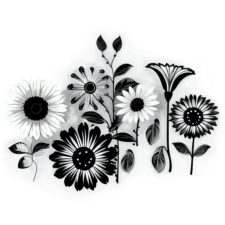 Digital Black And White Flowers Png 06282024 PNG image