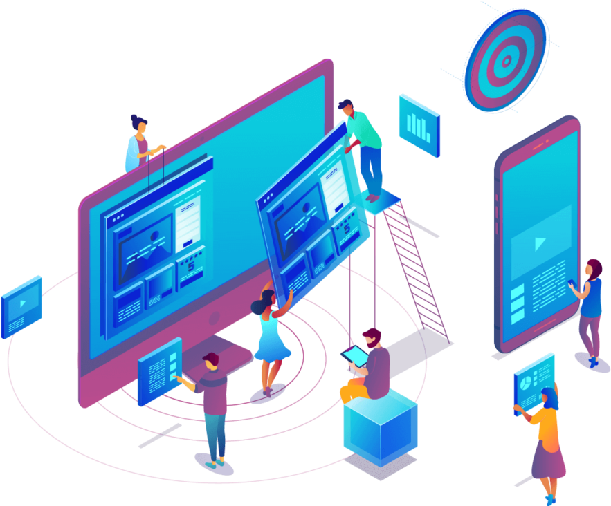 Digital Collaboration Isometric Illustration PNG image