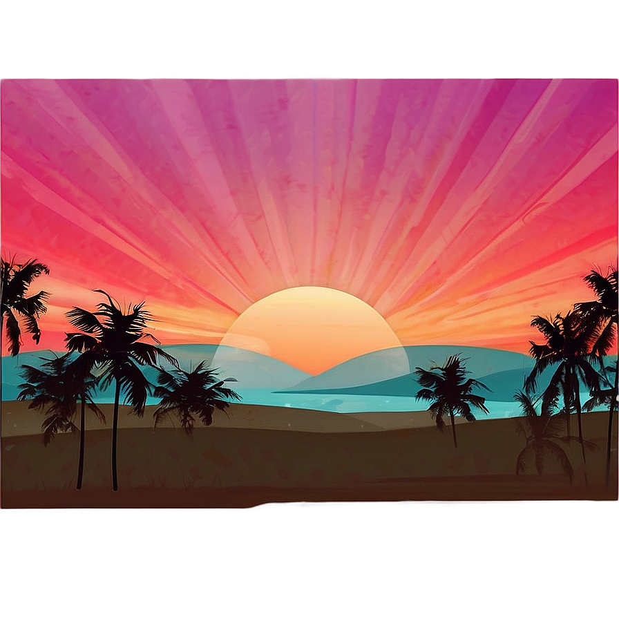 Digital Retro Sunset Landscape Png 06252024 PNG image