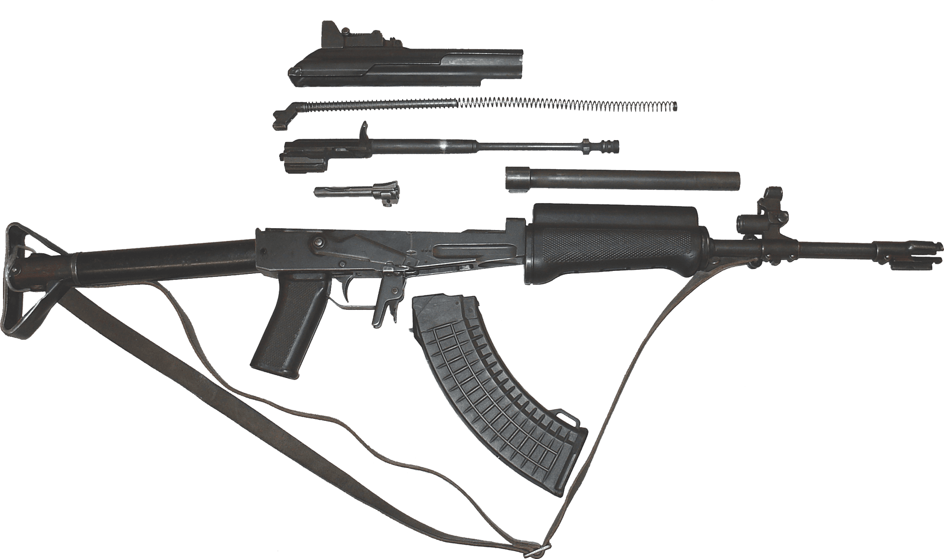 Disassembled Assault Rifle Components PNG image