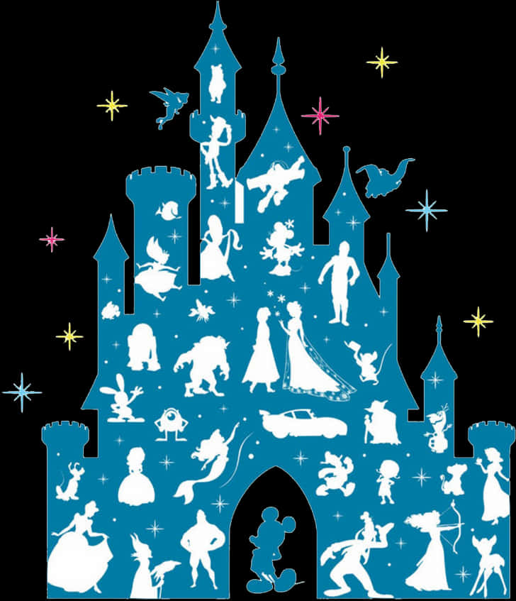 Disney Castle Silhouettewith Characters PNG image