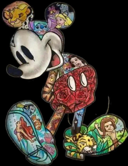 Disney Mickeyand Characters Collage Art PNG image