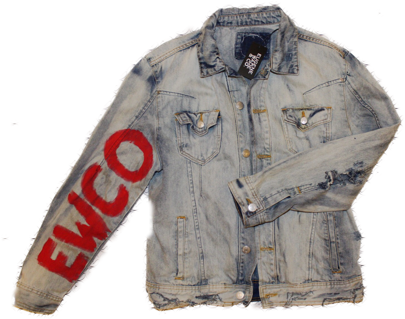 Distressed Denim Jacketwith Red Accent PNG image