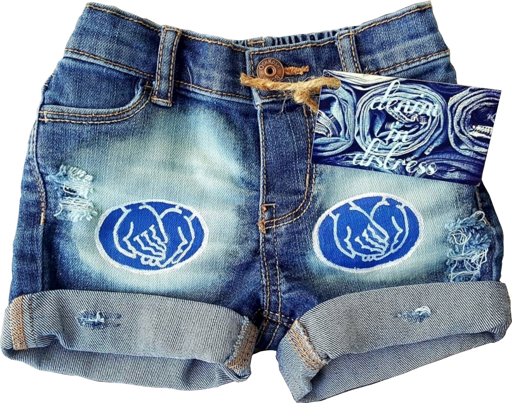 Distressed Denim Shortswith Embroidery PNG image