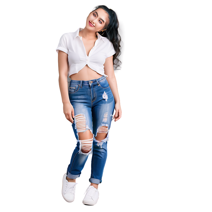 Distressed Folded Jeans Png Emk PNG image