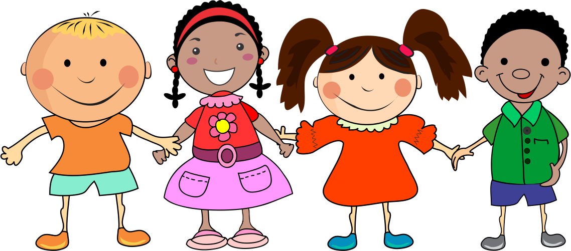 Diverse Cartoon Children Holding Hands PNG image