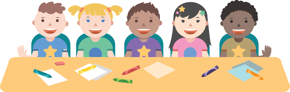 Diverse Children Crafting Table PNG image