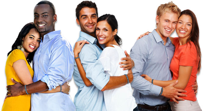 Diverse Couples Embracing Happiness PNG image