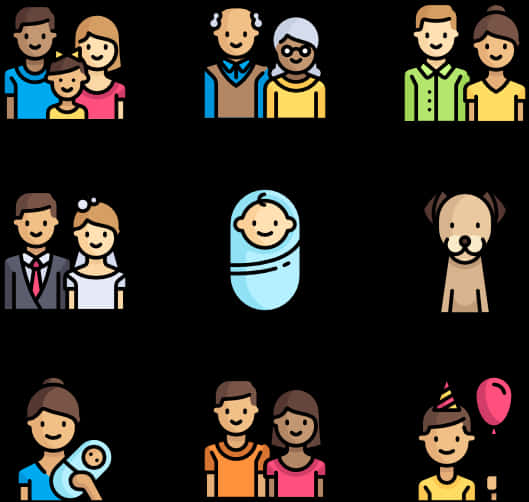 Diverse Family Icons Set PNG image