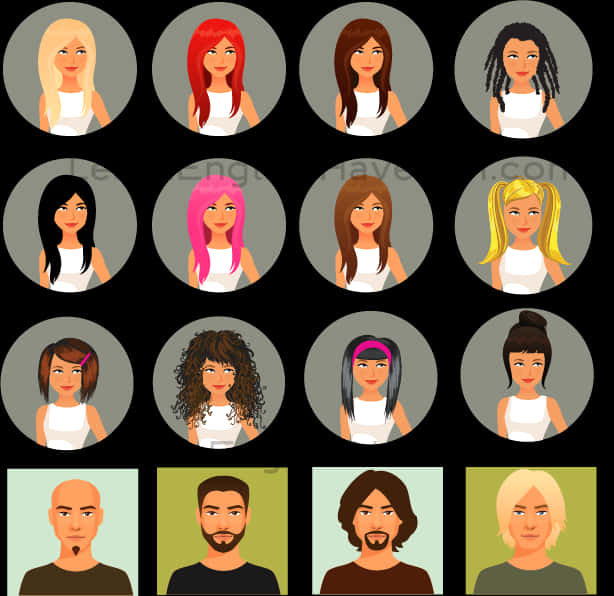 Diverse Hairstyles Collection PNG image