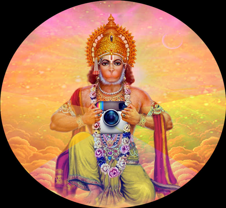 Divine_ Hanuman_ Holding_ Camera PNG image