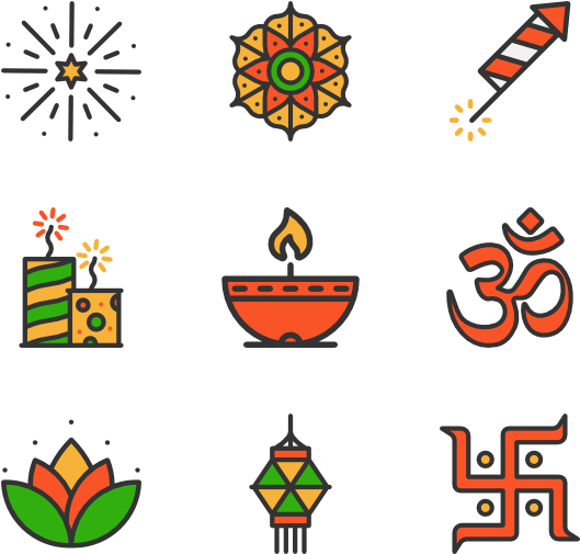 Diwali Festival Icons Set PNG image