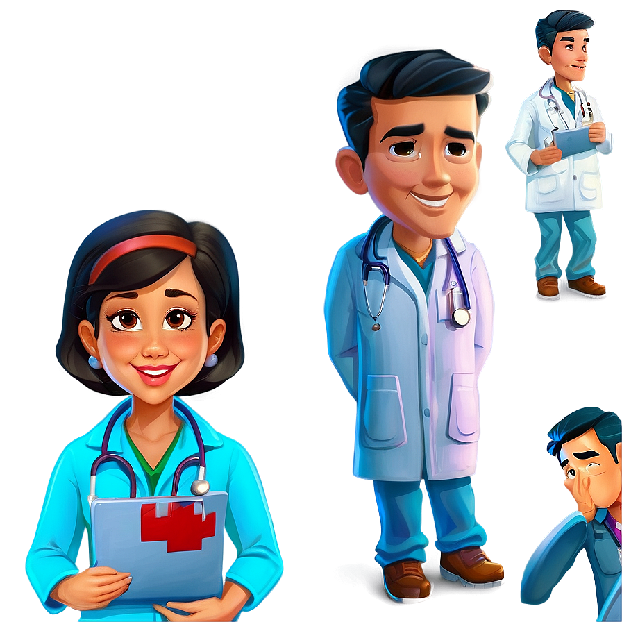 Doctor Cartoon Character Set Png 06212024 PNG image