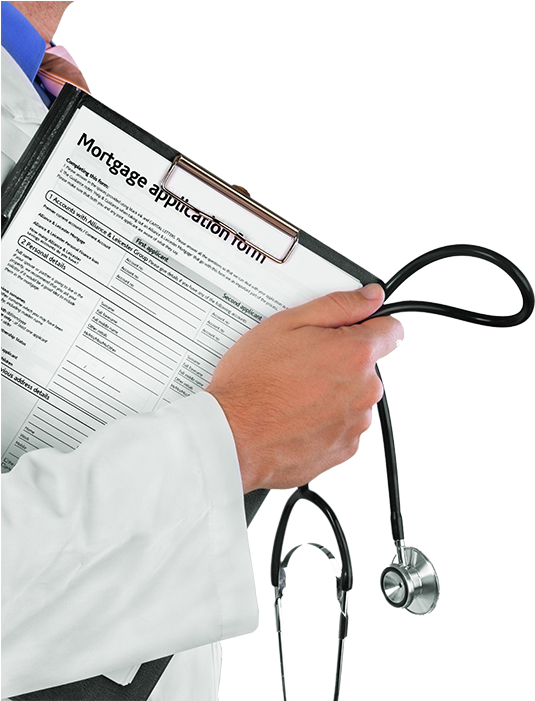 Doctor Holding Mortgage Application Formand Stethoscope PNG image