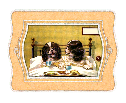 Dogs_ Breakfast_in_ Bed_ Vintage_ Illustration PNG image