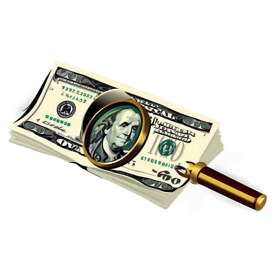 Dollar Bills Under Magnifying Glass Png Sdi62 PNG image