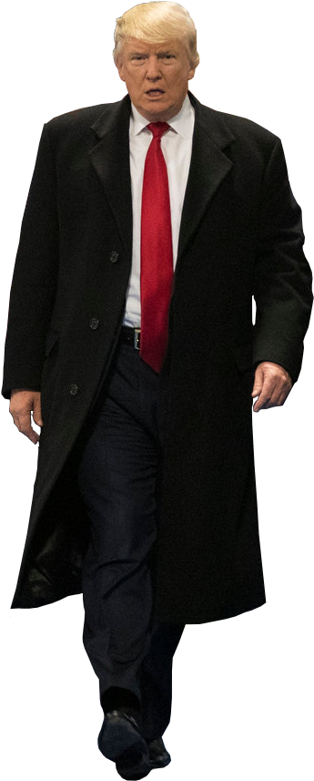 Donald Trump Walkingin Black Coatand Red Tie PNG image