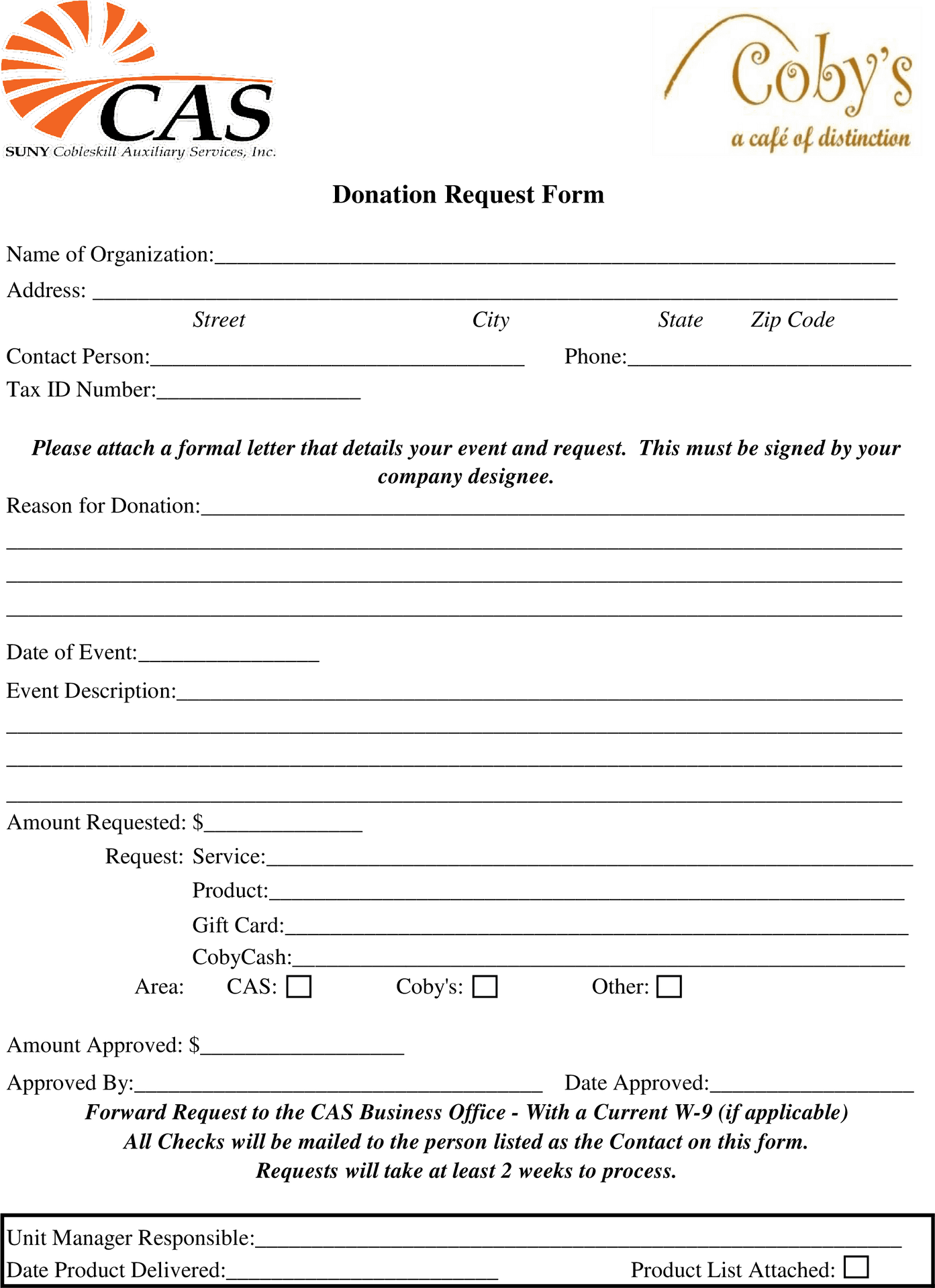 Donation Request Form C A S Cobys PNG image