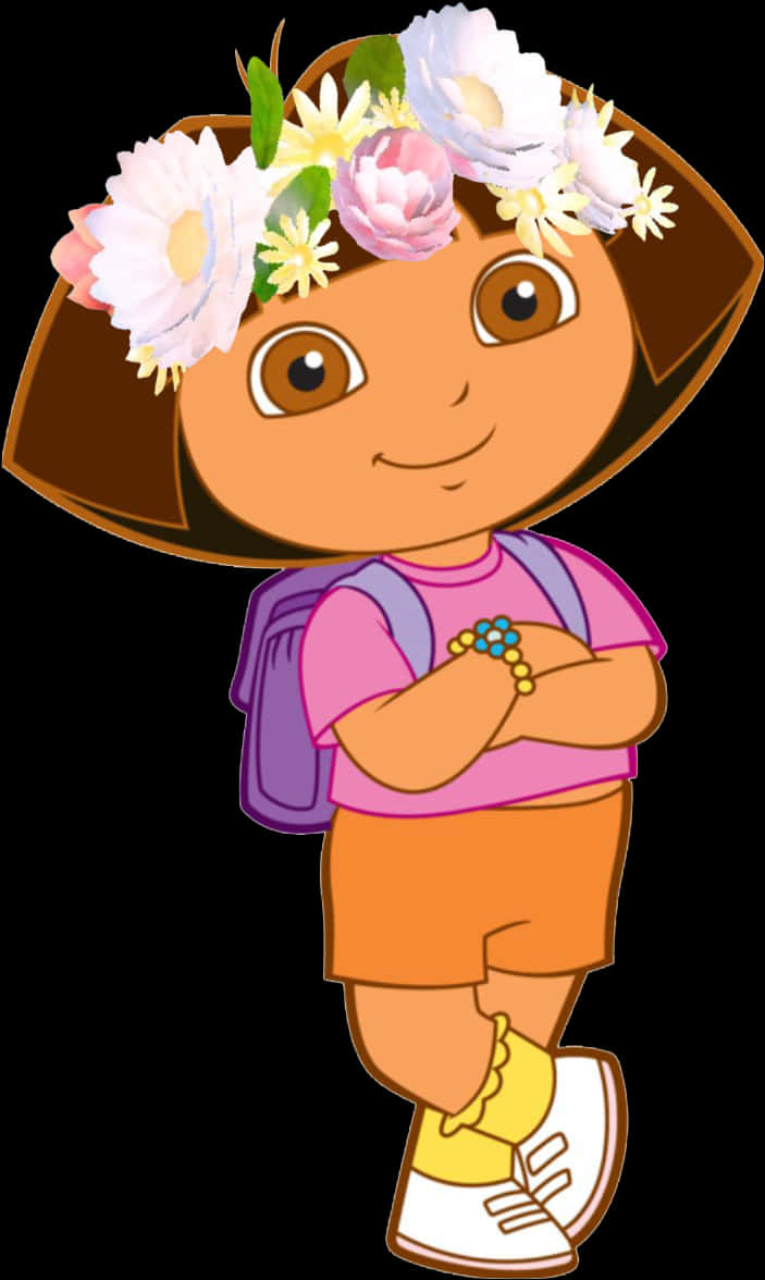 Dora Flower Crown Character Illustration PNG image