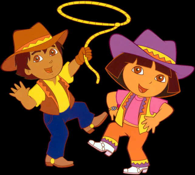 Doraand Diego Cartoon Characters PNG image