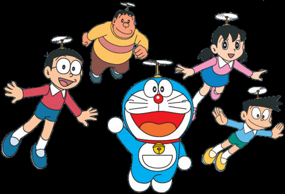 Doraemon_and_ Friends_ Flying PNG image