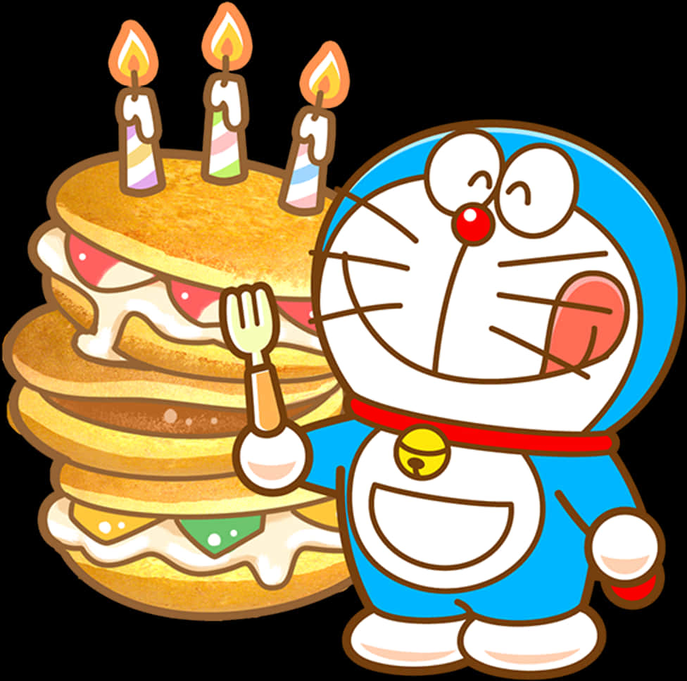 Doraemon Celebratingwith Pancake Cake | PNGpix.com