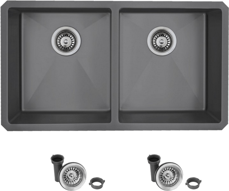 Double Basin Black Kitchen Sink PNG image