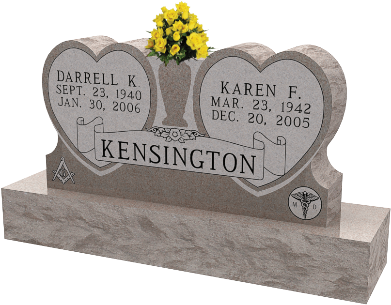 Double Heart Headstonewith Flowers PNG image
