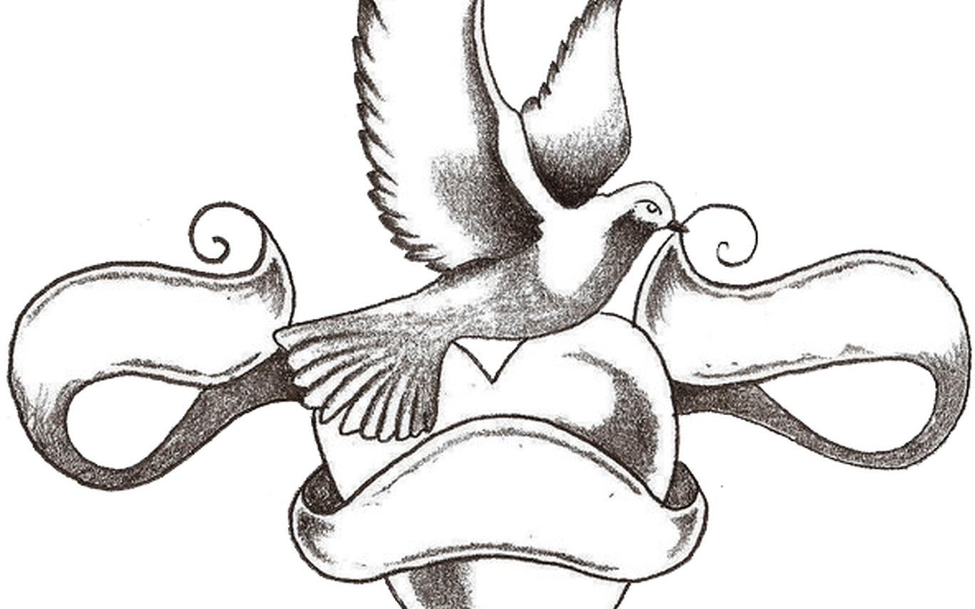 Doveand Banner Love Tattoo Design PNG image