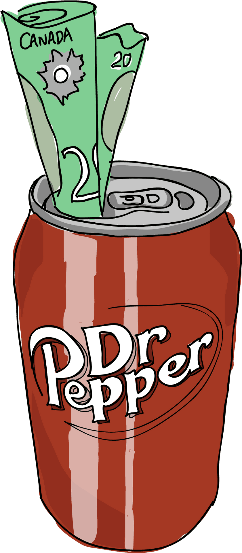 Dr Pepper Canwith Canadian Money PNG image