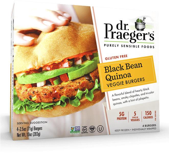 Dr Praegers Black Bean Quinoa Veggie Burgers Box PNG image