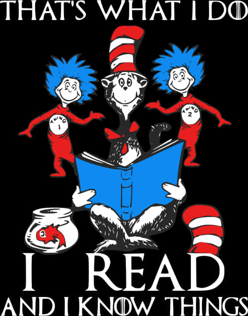 Dr Seuss Characters Reading PNG image