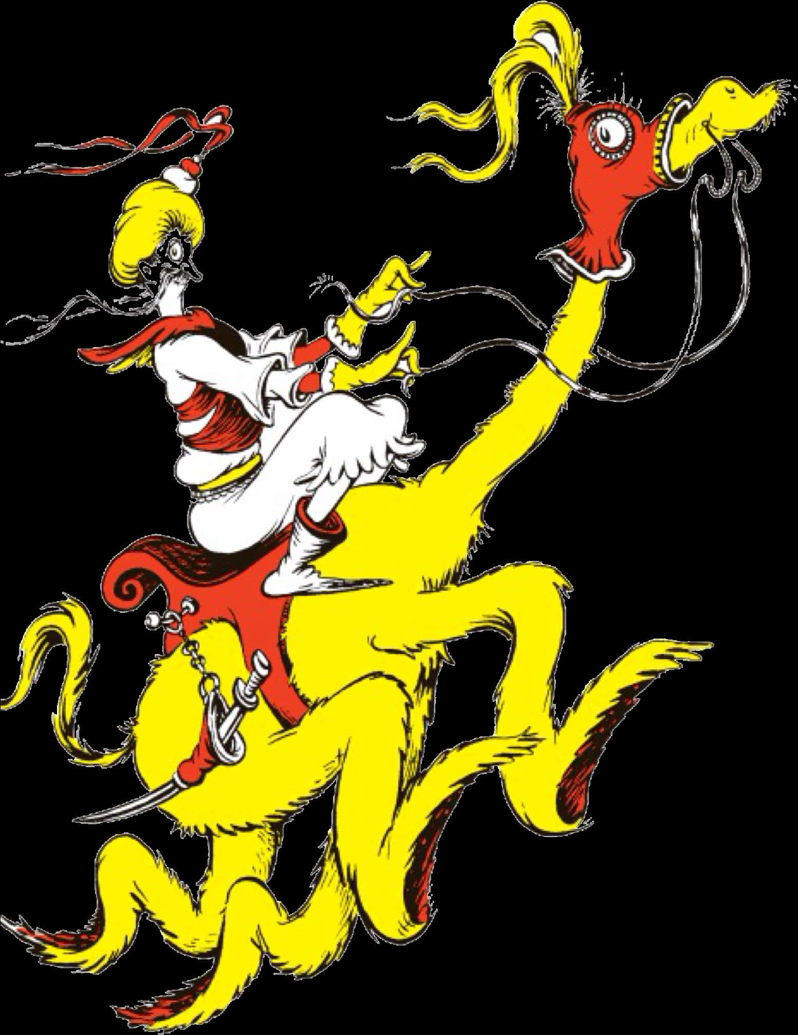 Dr Seuss Yellow Character Riding PNG image