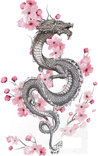 Dragon Cherry Blossom Tattoo Design PNG image