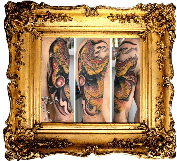 Dragon Tattoo Arm Reflectionin Ornate Frame PNG image