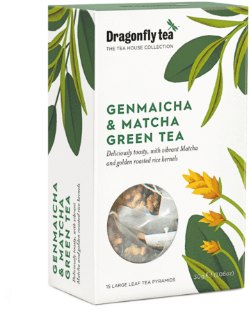 Dragonfly Genmaicha Matcha Green Tea Packaging PNG image