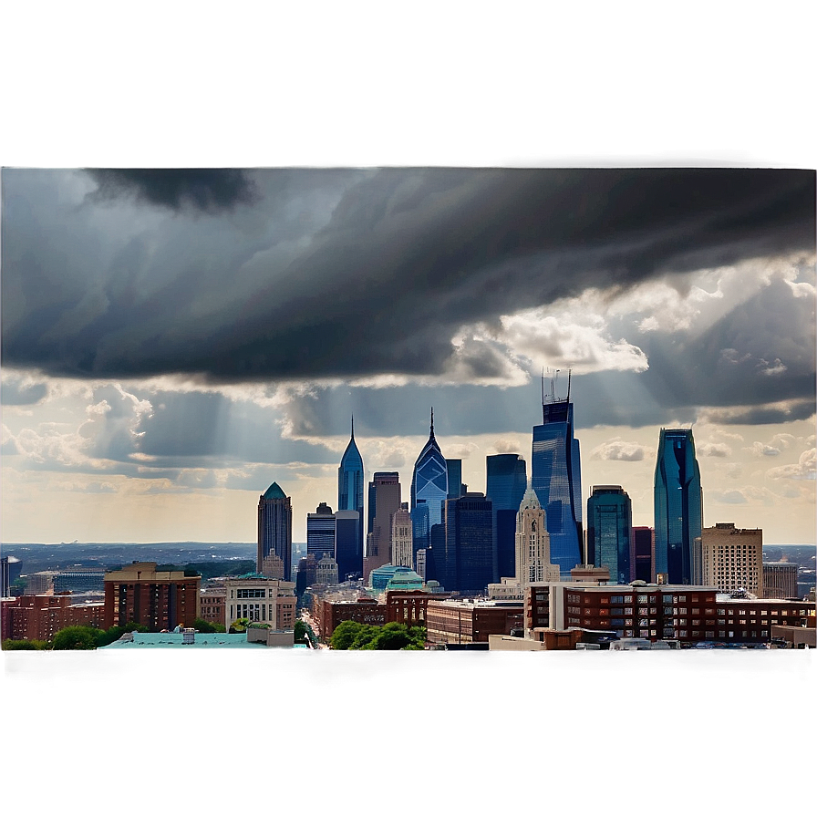 Dramatic Clouds Over Philadelphia Skyline Png Dvh PNG image