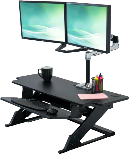 Dual Monitor Standing Desk Setup PNG image