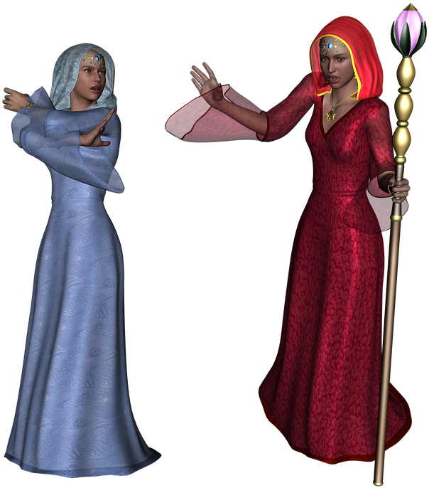 Dual Sorceresses Fantasy Art PNG image