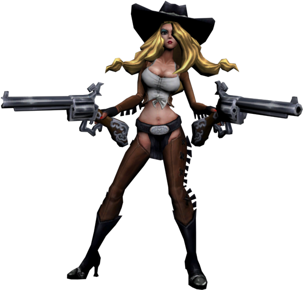 Dual Wielding Cowgirl Character PNG image