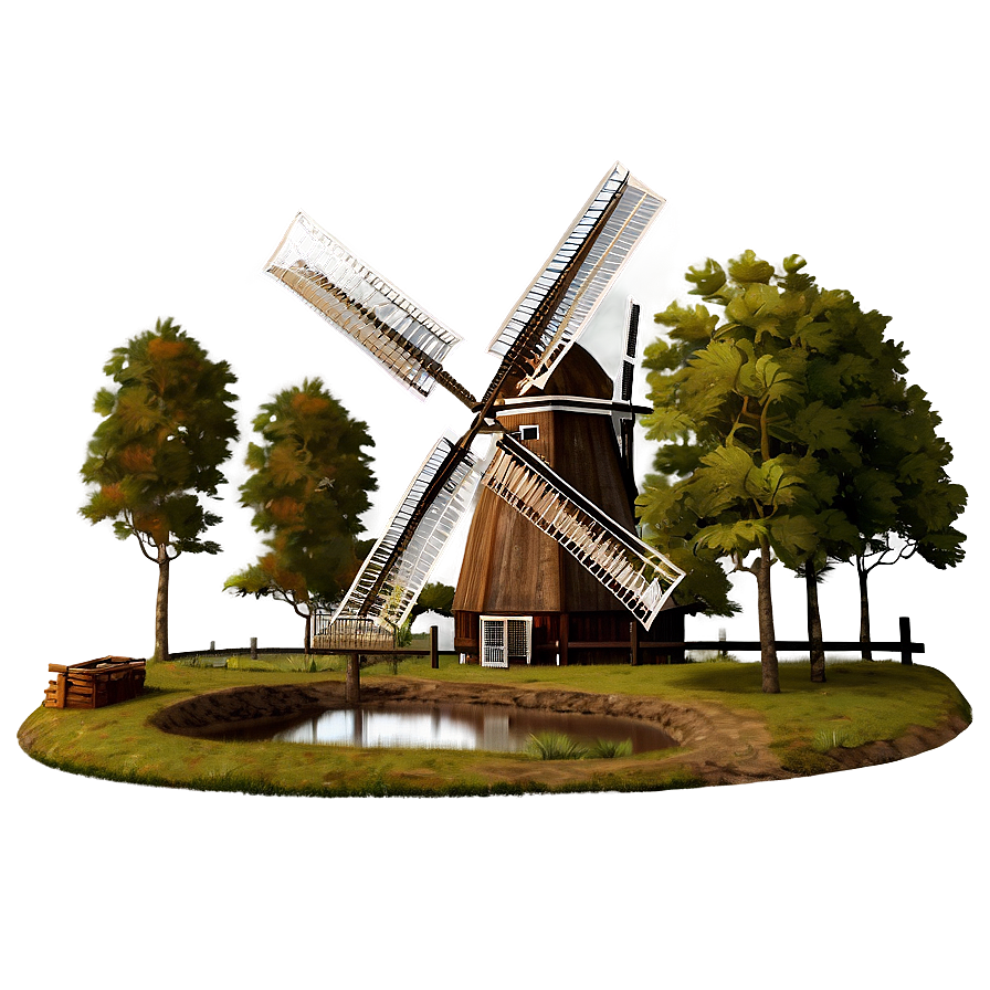 Dutch Windmill Landscape Png 29 PNG image