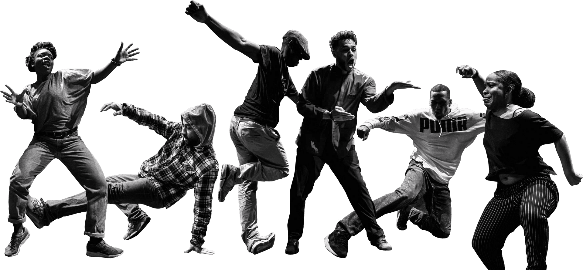 Dynamic Street Dance Group Silhouette PNG image