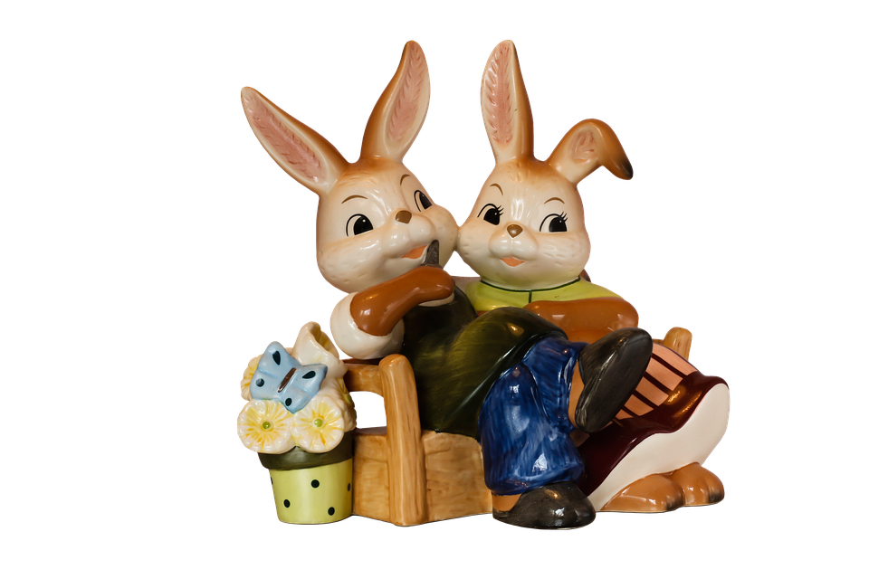 Easter Bunny Figurines Celebration PNG image