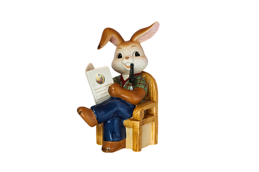 Easter Bunny Reading Figurine PNG image