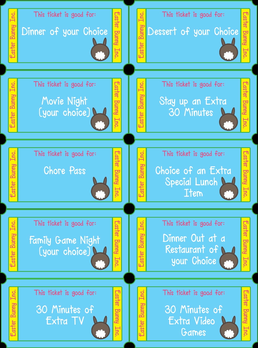 Easter Bunny Reward Tickets PNG image